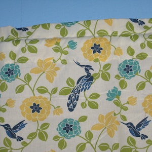 LINED Yellow Green  Navy Birds Beige Cotton Window Curtain Valance