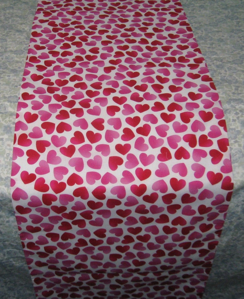 Red Pink Hearts Valentine Handmade 100% Cotton Table Runner image 1