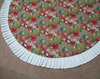 LINED Merry  CHRISTMAS Joy Holiday Red Green Brown Ornaments Tree SKIRT