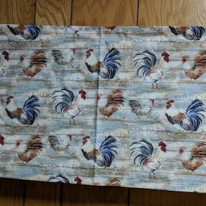 Handmade Roosters light Blue  Window Valance Curtain