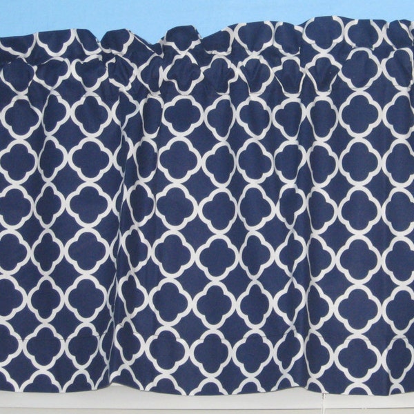 60" x 16" NAVY WHITE Quatrefoil Handmade Cotton Window Curtain VALANCE