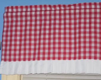 LINED GINGHAM CHECKED With white Trim 1/2" square Red White window Curtain Valance