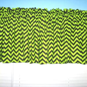 Handmade Green Black Chevron Zigzag Striped Window Curtain Cotton Valance