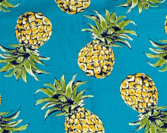 Pineapple Teal Yellow Green Indoor Outdoor Fabric