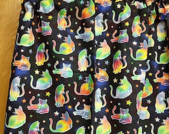 Green Yellow red Black Cats Stars Handmade 100% Cotton Curtain Valance