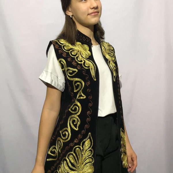 Uzbek national sleeveless jacket, vintage IKAT clothing