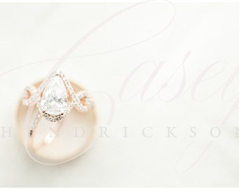 Download Free Rose gold diamond wedding rings set mockup stock photo with blank open space PSD Template