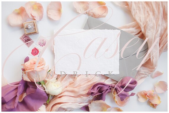 Horizontal Deckled Edge Paper Wedding Stationery With Envelope Stock