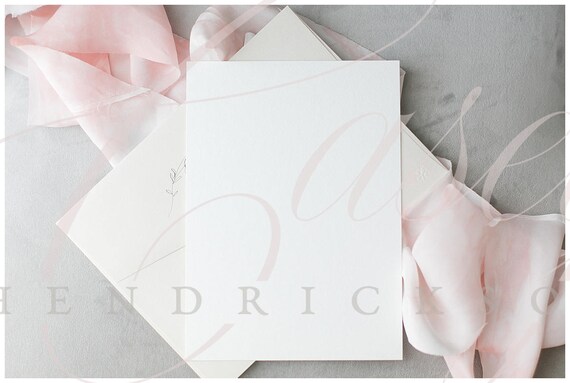 Blank 5x7 Stationery Invite With Pink Ribbon Mockup Stock Blank 5x7 Stationery Invite With Pink Ribbon Mockup Stock