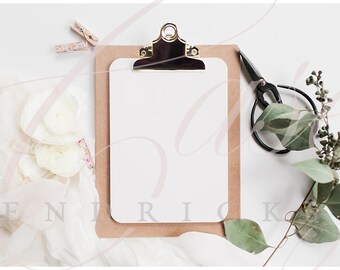 Download Clipboard With Greenery And Flowers And Scissors Mockup Stock Photo For Office Device Free Psd Mockups Templates PSD Mockup Templates