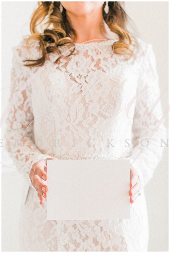 Bride Holding Horizontal 7x5 Card Invitation For Stationery Mockup Bride Holding Horizontal 7x5 Card Invitation For Stationery Mockup