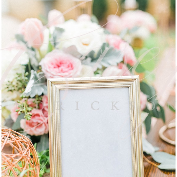 Vertical table number framed card at wedding table stock mockup for stationery