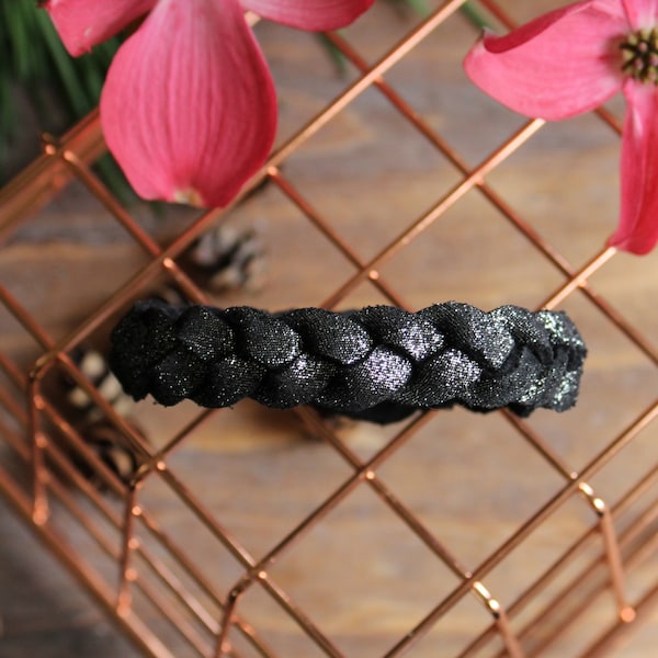 Cavern Braided Leather Bracelet / Leather Braid / Sparkle Leather / Black Shimmer Bracelet / Monochrome Jewelry