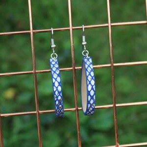 Glint Mini Skinny Leather Loop Earrings / Leather Jewelry / Hoop Earrings / Blue Leather / Honeycomb Jewelry