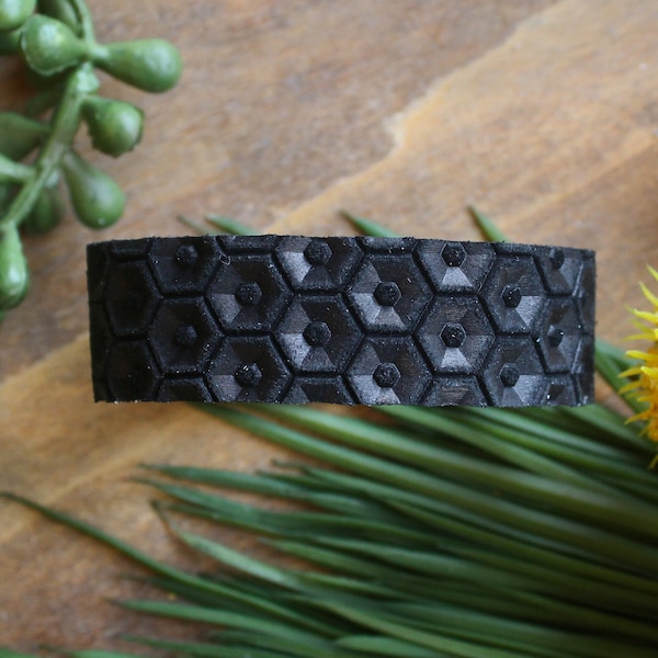 Roadie Cuff Bracelet / Black Honeycomb Textured Leather Jewelry / Leather Bracelet  / Leather Stacking Bracelet