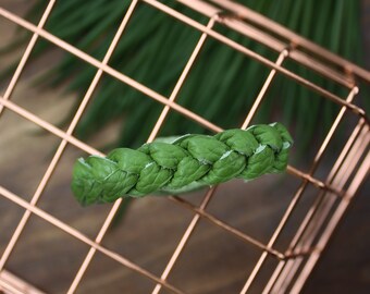 Agave Braided Leather Bracelet / Leather Braid / Green Leather Jewelry