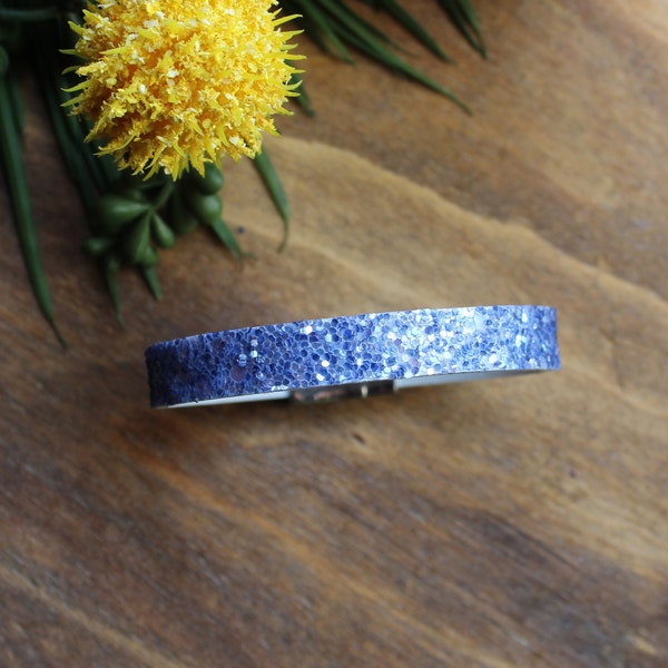 Very Peri Midi Stacker / Periwinkle Glitter Leather Bangle / 10mm Magnetic Clasp Stacking Bracelet