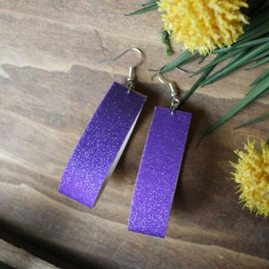 Vivid Violet Glimmer Loop Earrings / Slice Dangle Earrings / Purple Sparkle Earrings