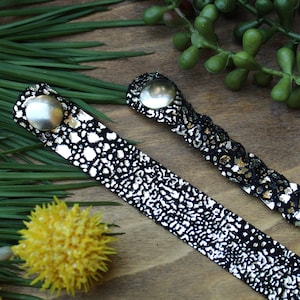 Stargazer Braided Leather Bracelet / Leather Braid or Cuff / Sparkle Leather / Black Shimmer Bracelet / Monochrome Jewelry