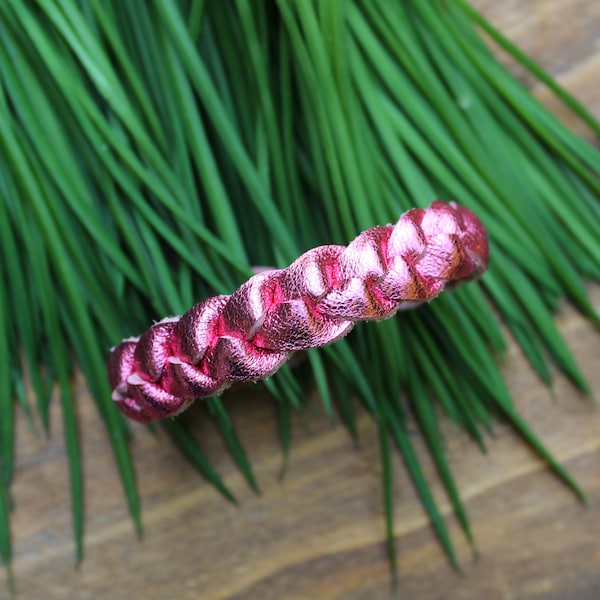 Heartbreaker Braided Leather Bracelet / Leather Braid / Metallic Leather / Three-Strand Bracelet / Pink Leather Bracelet / Magenta