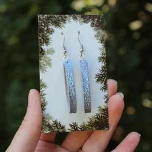 Periwinkle Sparkle Mini Skinny Leather Loop Earrings / Leather Jewelry / Hoop Earrings