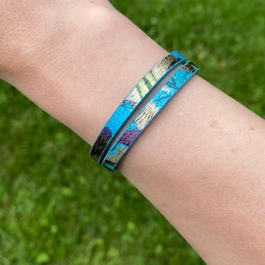 Palm Breeze Skinny Stacker / 5mm Leather Bangle OR 10mm Leather Bangle / Magnetic Clasp Bracelet / Flower Stacking Bracelet