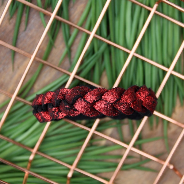 Bombshell Shimmer Braid / Red Braided Leather Bracelet / Leather Braid / Three-Strand Bracelet