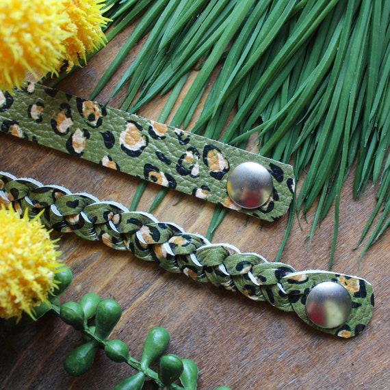 Olive Mews Braided Leather Bracelet Leather Braid Metallic