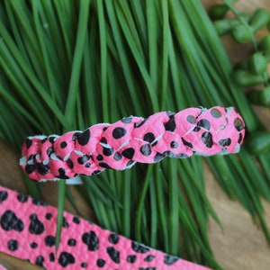Watermelon Braided Leather Bracelet / Leather Braid / Pink Bracelet / Hot Pink Jewelry