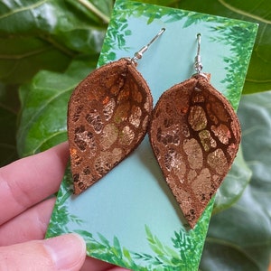 Iced Oatmeal CookiePetal Style Earrings / Pinched Teardrop / Leather Dangle Earrings / Petal Shaped Leather Earrings / Leather Leaf Earrings