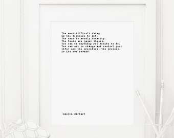 Amelia Earhart Most Difficult Thing is To Act Tenacity Fears Courage Typewriter Print Motivational Poster Literary Decor Dorm Office Art