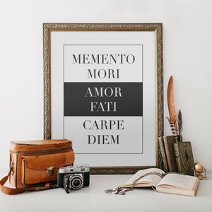 Memento Mori Amor Fati Carpe Diem Printable Stoic Philosophy Motivational Poster Inspirational Art Home Decor Minimalist Quote Fate Life