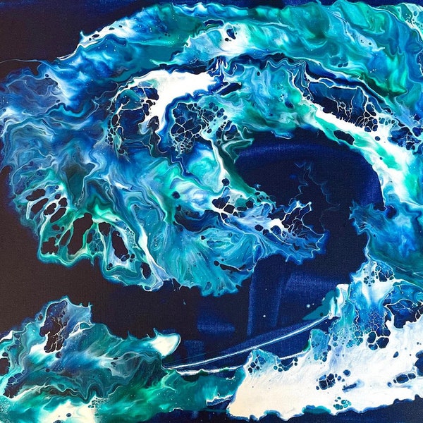 Abstract Blue colourful  Painting on Canvas, Original  Painting, nature Room Decor, wave , Large Fluid Art Wall decoration