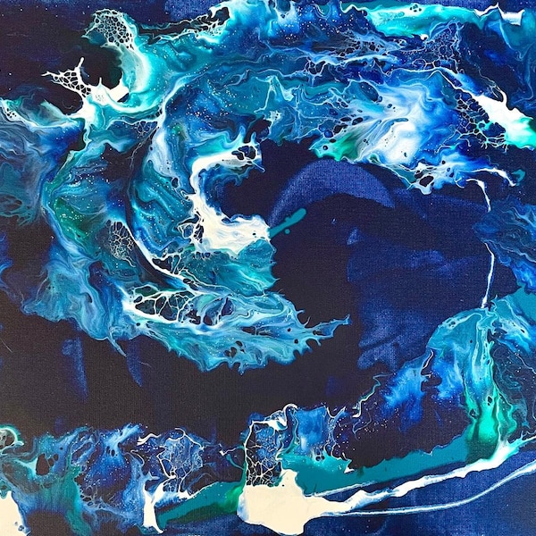 Abstract Blue colourful  Painting on Canvas, Original  Painting, nature Room Decor, wave , Large Fluid Art Wall decoration