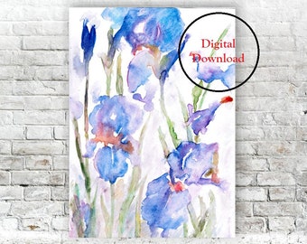 Iris Digital Download PDF watercolor print Printable wall art Home decor Abstract flower Nature print Bedroom decor Floral Living room gift