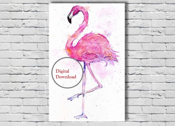 Pink Flamingo Home Decor Watercolor Print Flamingo Wall Art Print Coastal Decor Wall Art Print, Flamingo Print from Original Watercolor