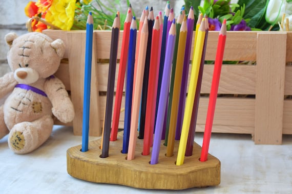 Wood Pencil Holder Desk Organizer Waldorf School Desk Decor Kids Preschool  Sorting Coloring Pen Storage Office Rustic Nursery Learning Tool 