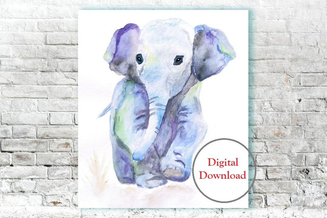 Elephant Digital Download Printable Wall Art Watercolor Nursery Print ...