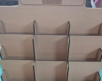 Supporto per espositore per adesivi in legno da 12 slot, tagliato al laser (supporti 3x4 e 3x5)