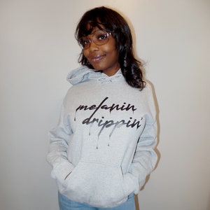 Melanin Drippin grey fleece hoodie