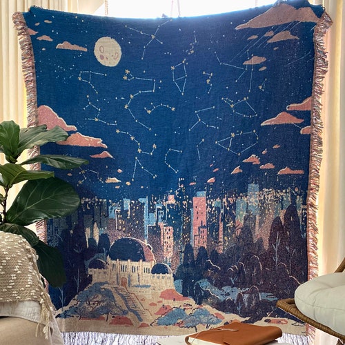 Frederick the Literate Cat Woven Tapestry Throw Blanket by Etsy