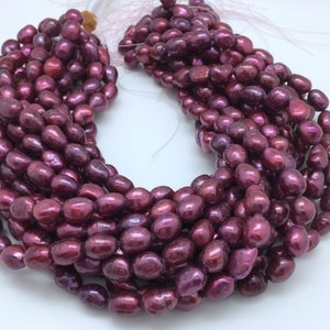 Cranberry 9 x 12mm Rice Shape Freshwater Pearls Strand 16&quot;