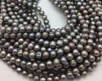 Silver Green 10mm Round Potato Freshwater Pearls Strand 15".