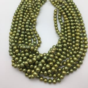Lime Green Round 4 - 8mm Potato Freshwater Pearls Strand