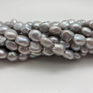 2mm Hole 8.5-9.5 Silver Colored Rice Shaped Freshwater Pearl Strand-8&quot;