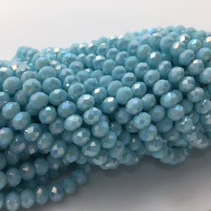 5.5-6.5mm Baby Blue Turquoise Colored Faceted Rondelle Crystal Strand-16&quot;