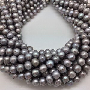 Dark Icy Silver 7.5mm-9mm Round Potato Freshwater Pearls Strand 16 &quot;