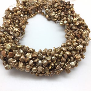 6.5mm - 9mm Olive Gold Keshi Freshwater Pearls Strand