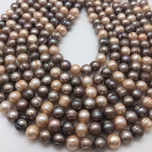 Mixed Champagne, Gray, and Brown 9 - 10mm Potato Freshwater Pearls Strand