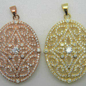 Oval Pendant CZ Micro Pave on Brass - Choose Color!